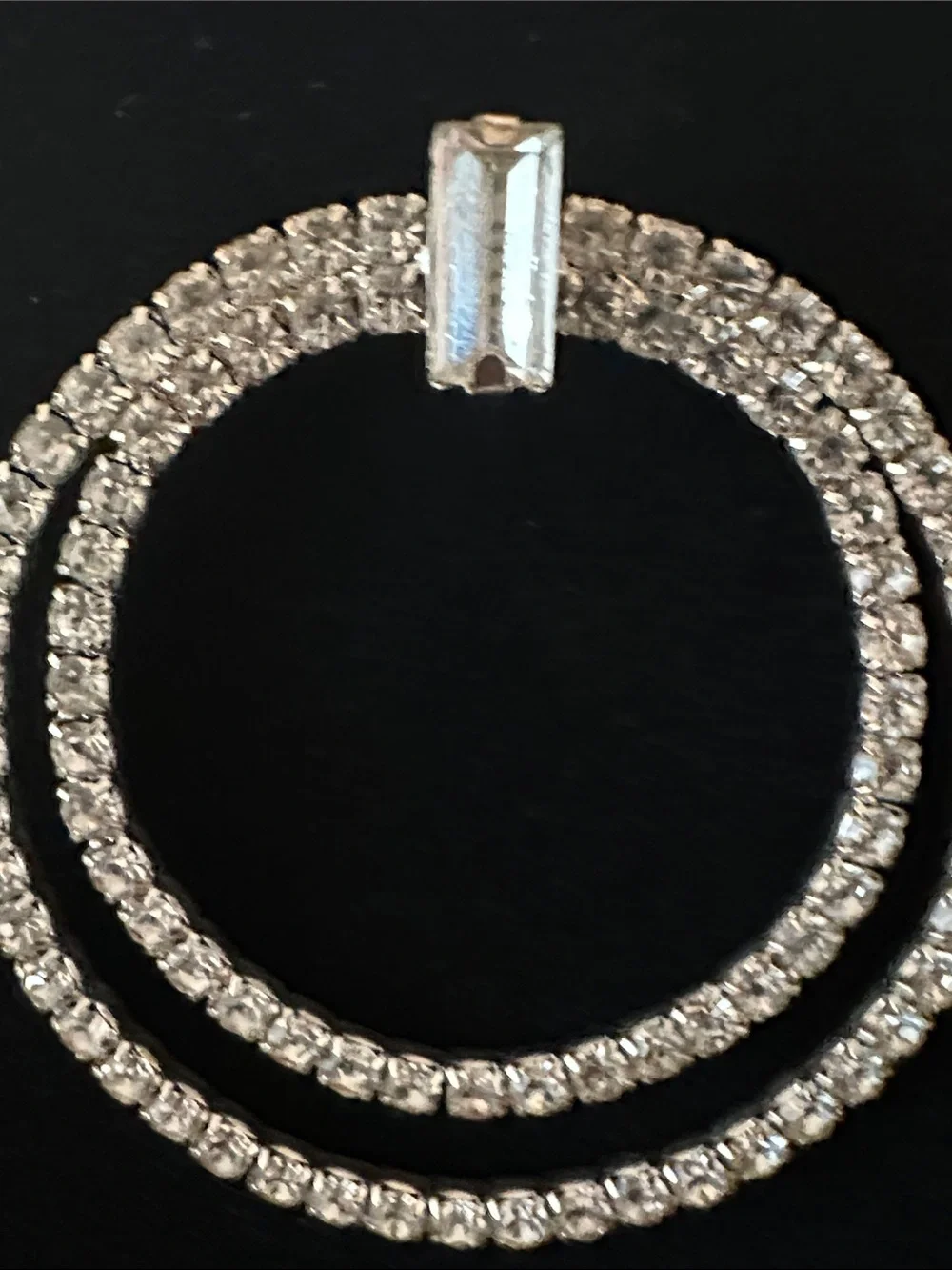 Sparkling Double Hoop Crystal Drop Earrings - Silver